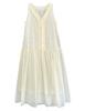 Johnature French Clear Fungus Edge A-line Korean Casual Loose Dresses Women Summer Sweet V-neck Sleeveless Dress