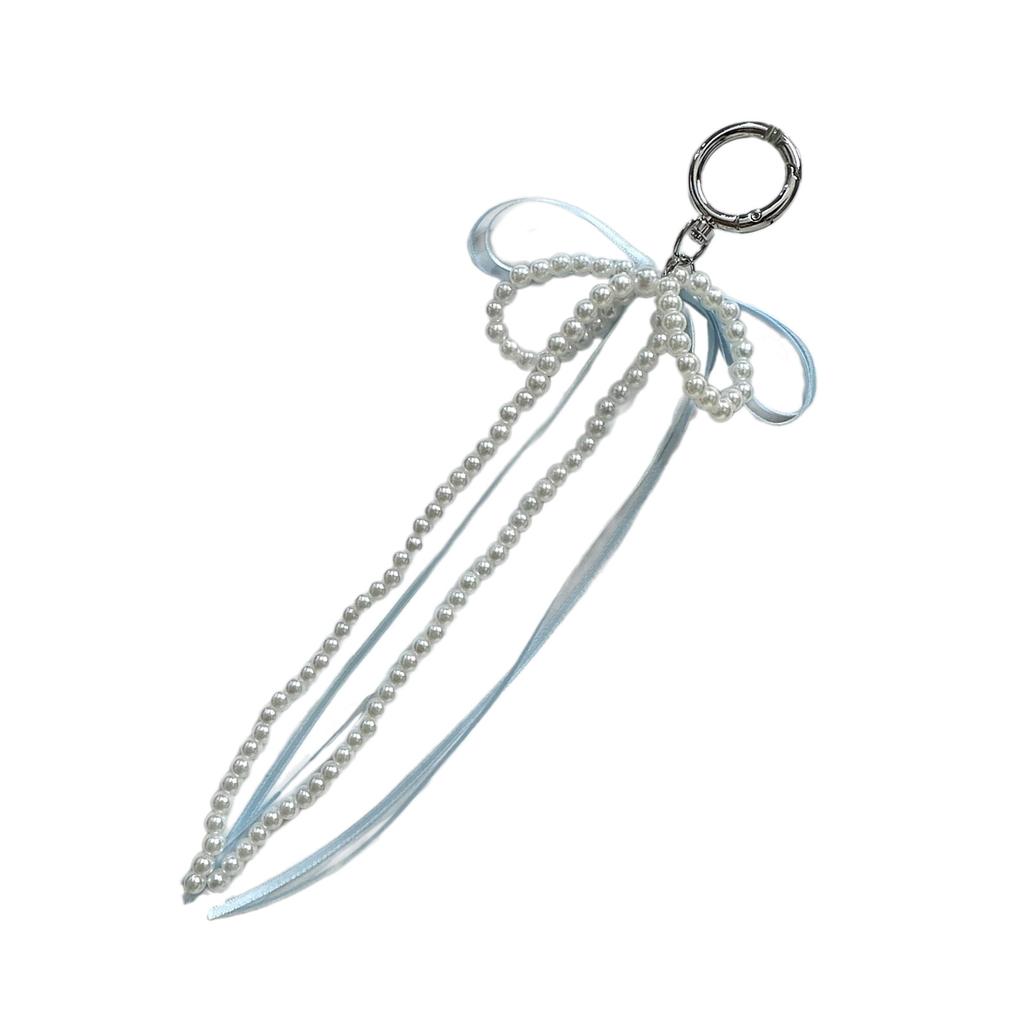Sweet Ribbon Bowknot Pearls Keychain Charm Fashionable Key Accessory Cuteness Bag Charm Suitable for Keys and Bags