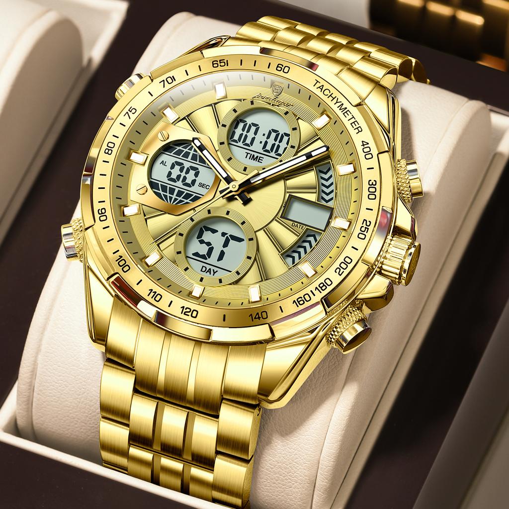 E108 Luxury Stainless Steel Multifunction Men Quartz Watch Alarm Calendar 30M Waterproof Luminous Watch for Men