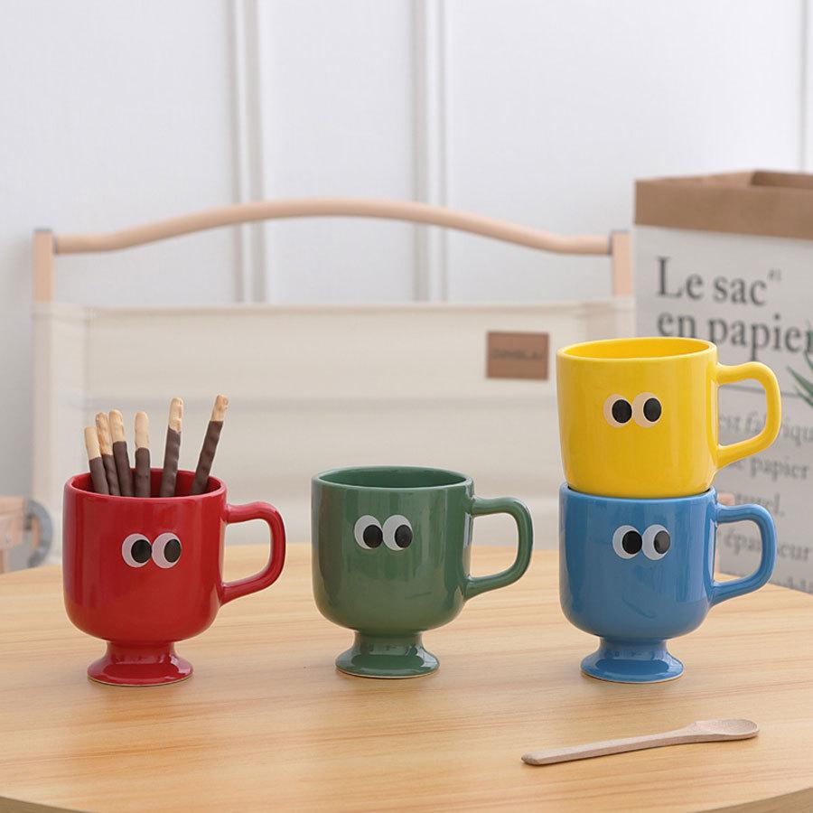 Cute and Quirky Big Eyes Ceramic Goblet Creative Coffee Cup Breakfast Mug Cartoon Children's Milk Water Cup