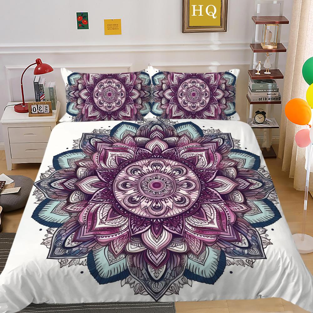 Mandala Printed Bedspreads Twin Size Microfiber Bedding Cover Cool Boy Fashion Duvet Cover Set Bedroom Decor