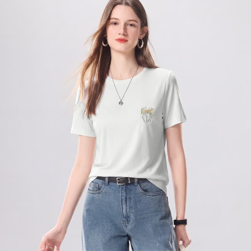 Snowforte Women s Silk Blend Butterfly Print Knit T-Shirt M