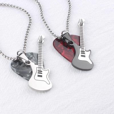 Herren Edelstahl Gitarrenplektrum Anhänger: Hip Hop Rock Nischen Design Schmuck