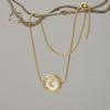 French-style Fashion Natural White Shell Pendant Drawstring Bracelet with Small Crescent Moon, Stainless Steel, Simple and Adjustable