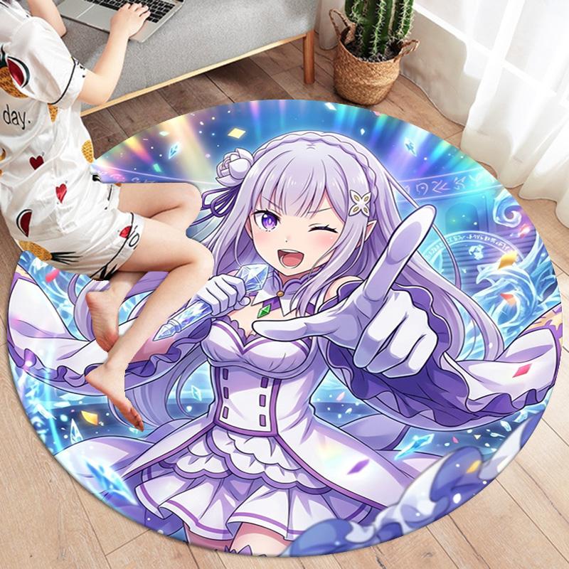 Re Zero Round Area Rug Carpet Rug For Living Room Bedroom Sofa Playroom Decor Nonslip Floor Mat