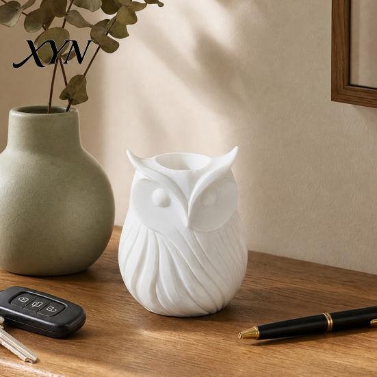Pencil Holder 3D Printed Owl Pen Holder, 2 in 1 Flower Vase Desk Organizer, Cute Plastic Makeup Brush Home Office Decor Stationery Organizer