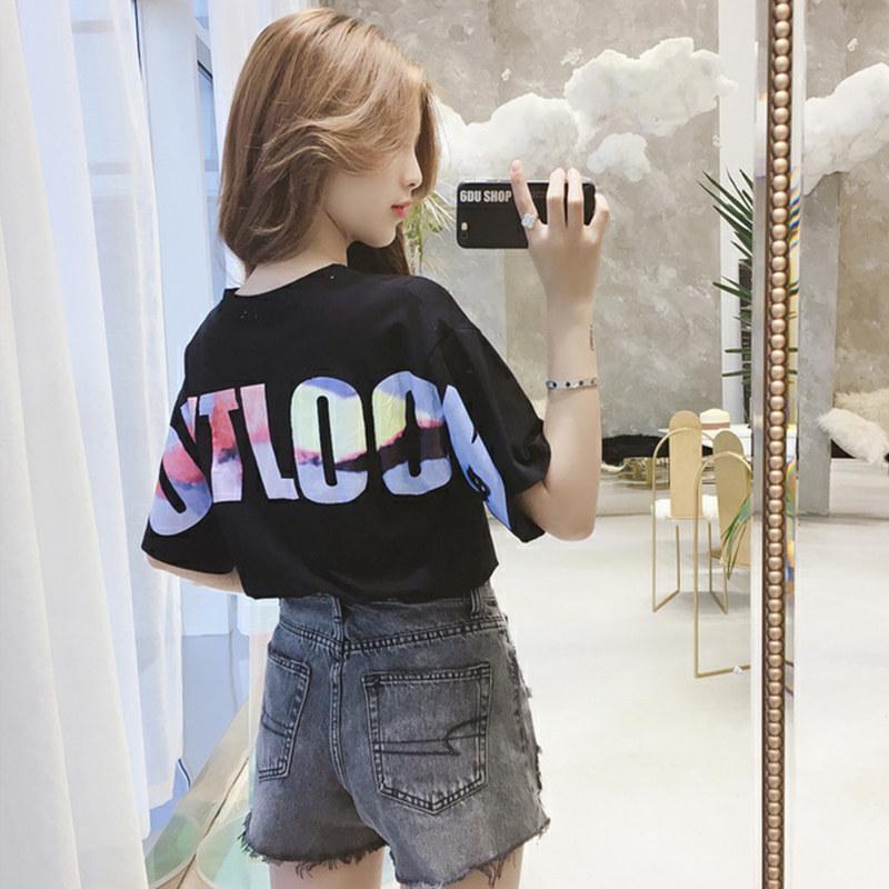 Women's Colorful Letter Short-Sleeve T-Shirt - 2024 Korean Summer Style, Loose Plus Size Student Top