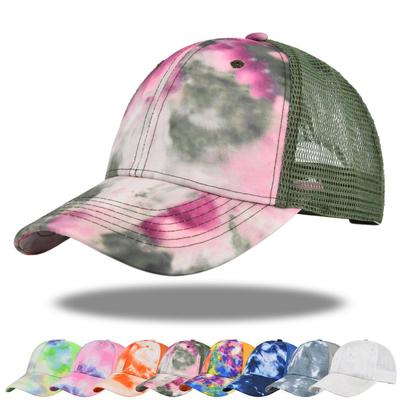 Summer Mesh Cap Tie Dye Baseball Cap 3D Embroidery Duckbill Cap Mesh Baseball Cap Sunshade Cap Mesh Cap