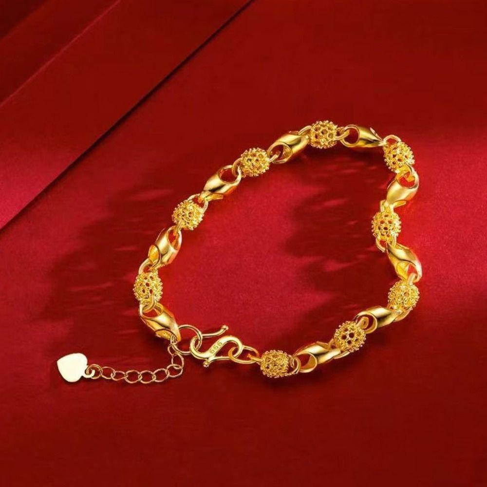 Zinc Zinc Alloy Imitation Gold Flower Bracelet Vintage Chinese Style Bangles Hollow Bracelet Women  Gifts