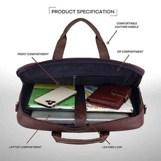 WildHorn Leather Laptop Messenger Bag for Men I Fits Upto 15.6 Inch Laptop/MacBook  I DIMENSION : L-16 inch W-3 inch H-12 inch