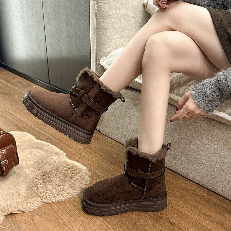 Leather Thick-soled Heightening Snow Boots for Children In Winter, Piled and Thickened To Keep Warm 2025 New Popular Cotton Shoes Outside