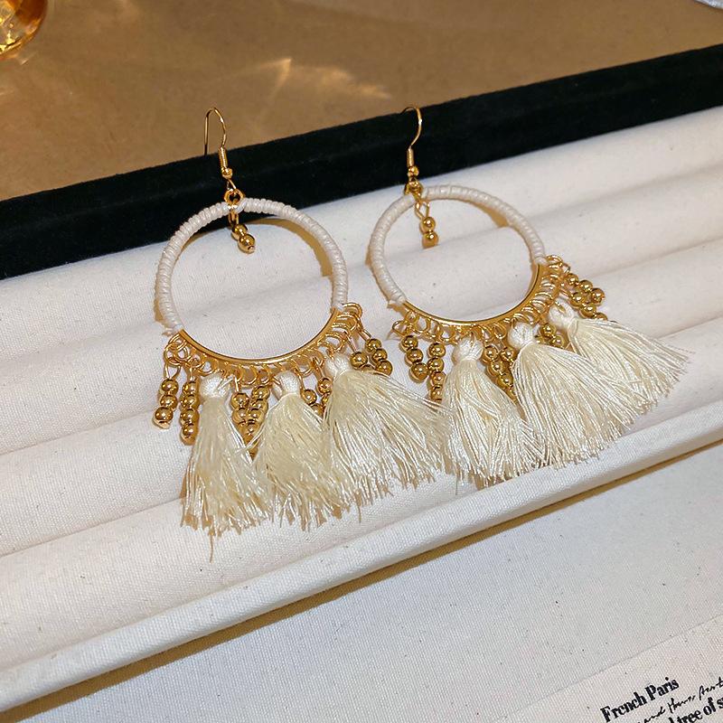 Bohemian Ethnic Style Feathers Fringed Earrings Ear Hooks Personalized Vacation Wind Ears