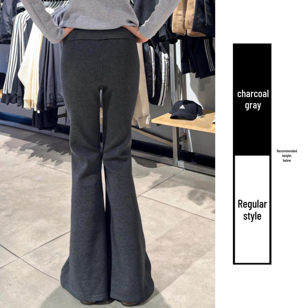 Charcoal Gray Women's High Waist Slimming Flared Sweatpants - Petite Autumn/Winter Bell Bottoms