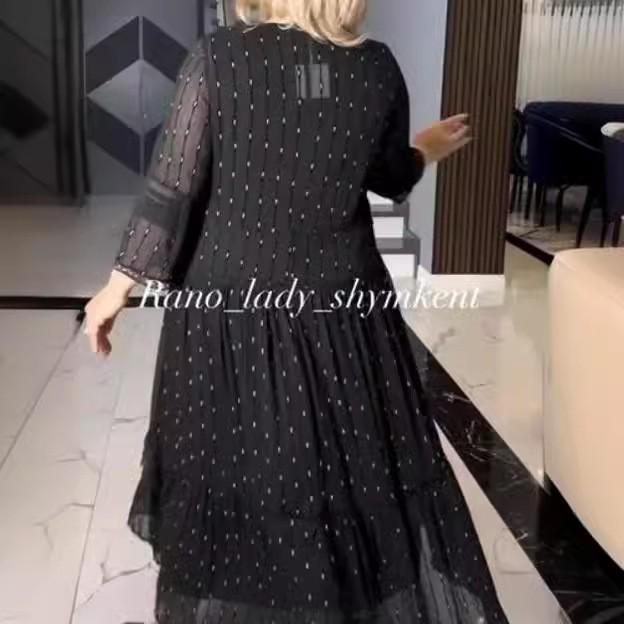 Spring/Summer 2024 V-Neck Polka Dot Loose Black Dress for Middle-Aged Women