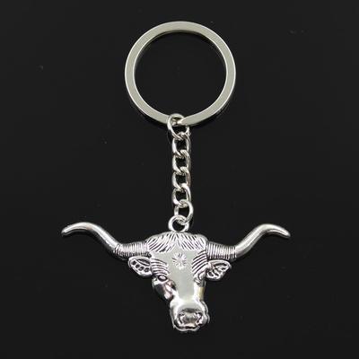 Fashion 30mm Key Ring Metal Key Chain Keychain Jewelry Antique Silver Color Plated Longhorn Bull Steer Head 60x31mm Pendant