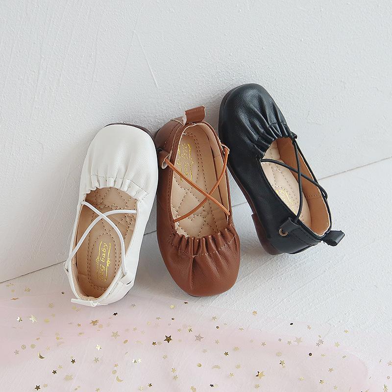 Girls Leather Shoes Princess Sweet Fashion Children's Flats Soft Ruffle Pleated Kids Dress Shoes Slip-on Spring Summer Prewalker