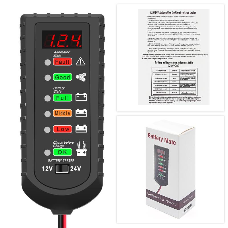 

1Pcs 12V 24V Alternator Tester Car Battery Tester Led Display 6 Light Car Battery Checker Analyzer Auto Repair Diagnostic Tool