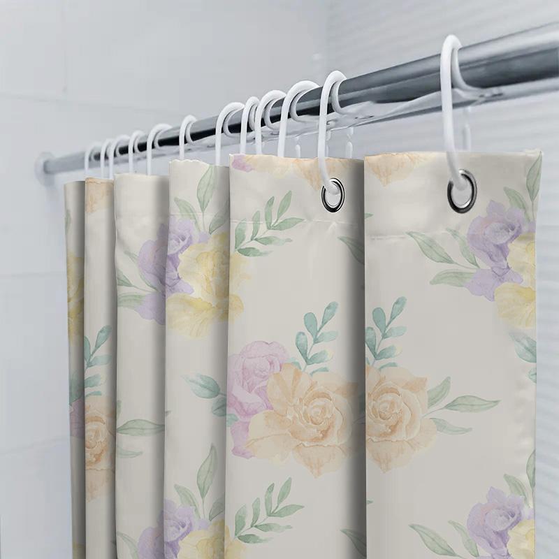 Handmade Shower Curtain Flower Print Waterproof Fabric Decorative Bathroom Accessories Home Decoration Customizable Size Availab