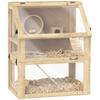 Cage Hamster Rodent 3 Levels, Removable Bottom, Hut, Swing, 60x40x75cm, Natural Wood Finish