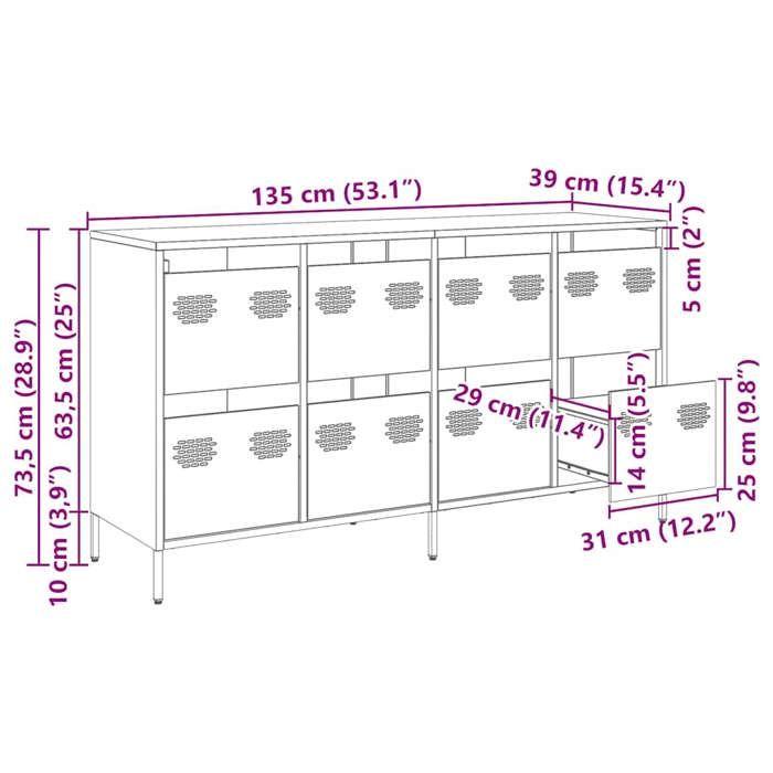 VidaXL Buffet rose 135x39x73,5 cm acier laminé à froid, meuble de rangement, meuble de rangement de cuisine, meuble de 3307168