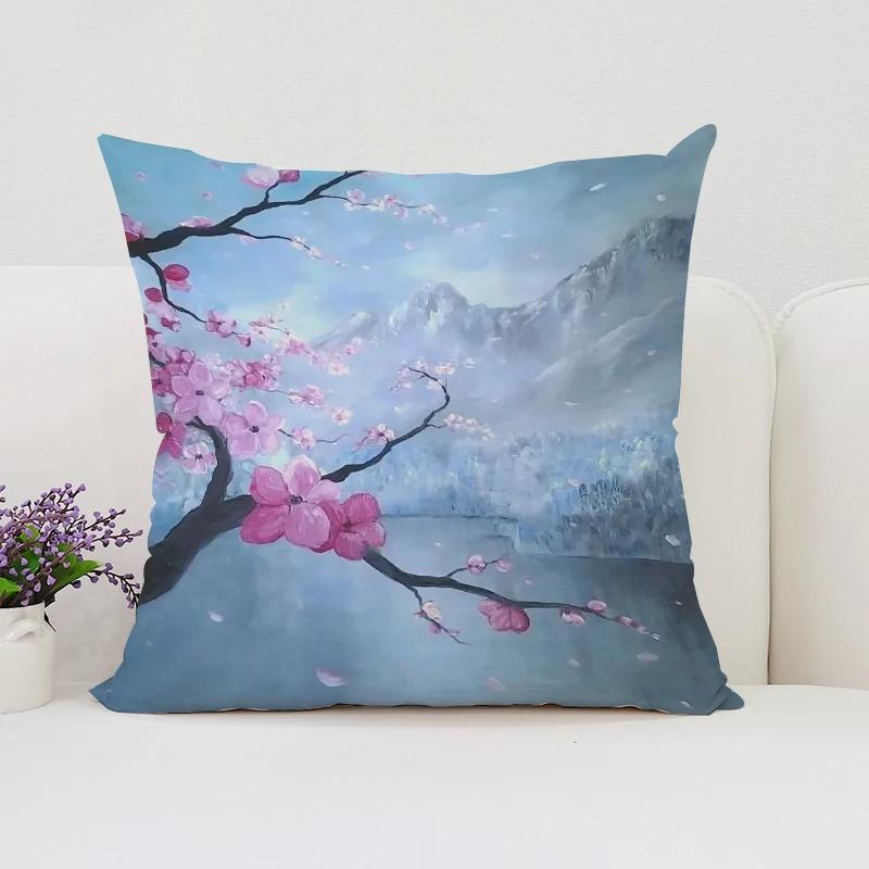 Japanese Cherry Blossom Pillowcases for Pillows 45x45 Cushions Cover for Living Room Cushions Luxury Cushion Cover Home Decor