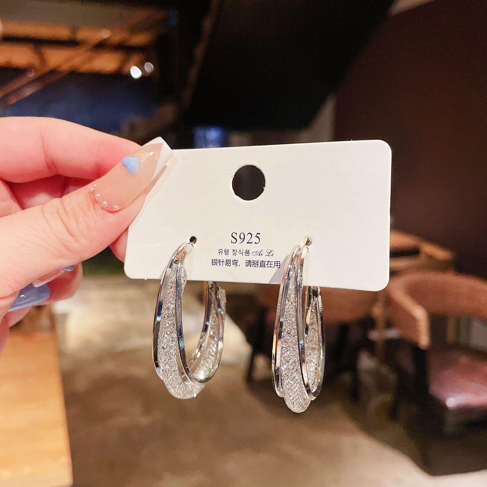 

Mesh Crystal Ear Clips Fashion Earrings One Size серебряный