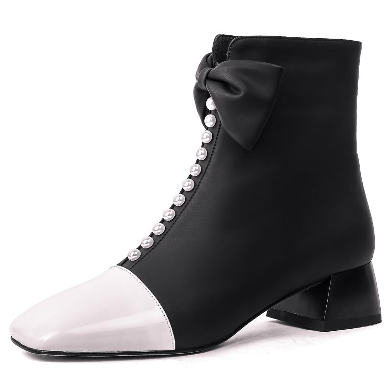 

Женские короткие ботильоны на низком каблуке, осенне-зимние, милые и элегантные, на толстом каблуке, с цветными вставками, короткие ботильоны большого размера 34 чёрный