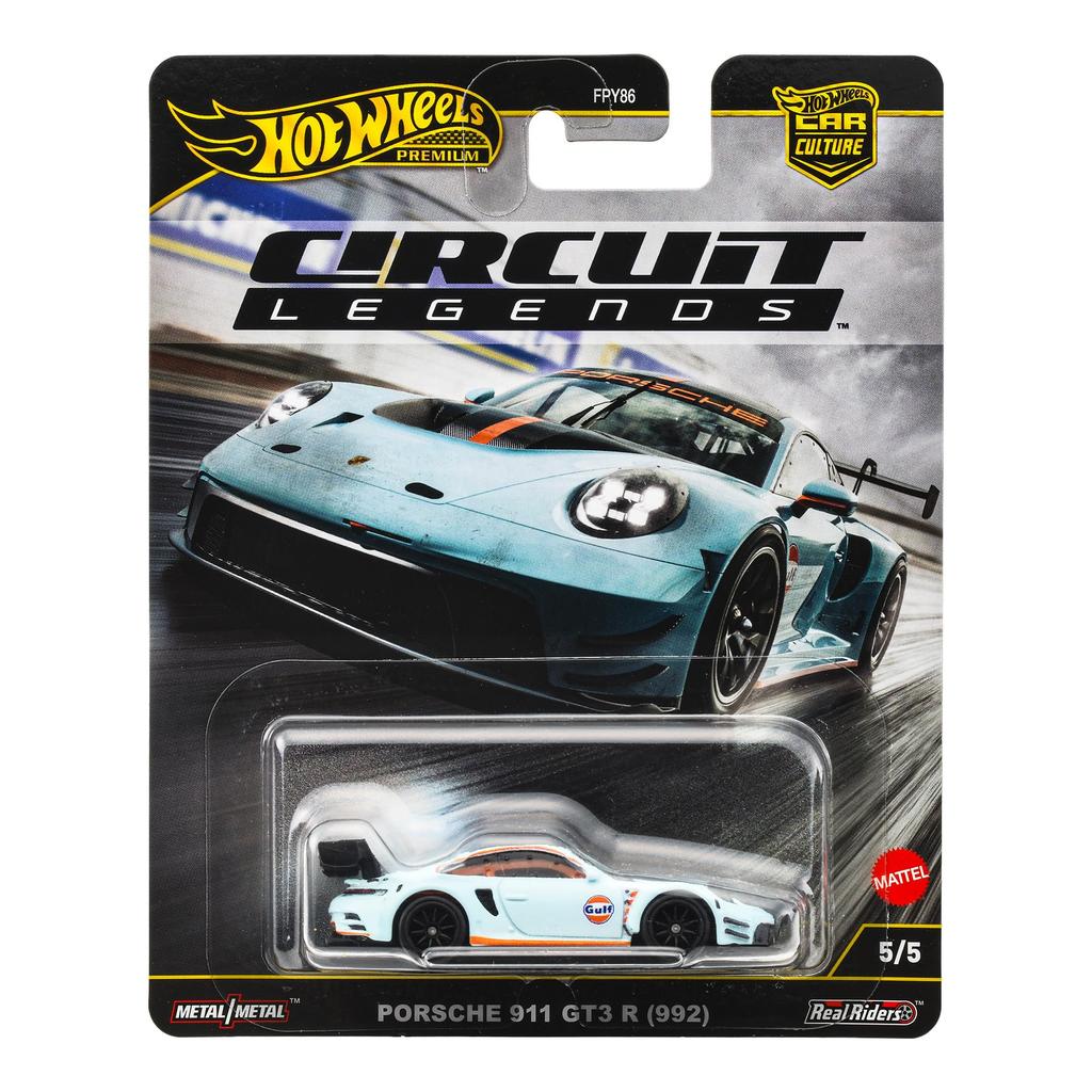 Hot Wheels Car Culture Circuit Legends Porsche 911 GT3 R Vehicle Toy Diecast Car for Ages 3 and JBK65 (992) Up, Blue,