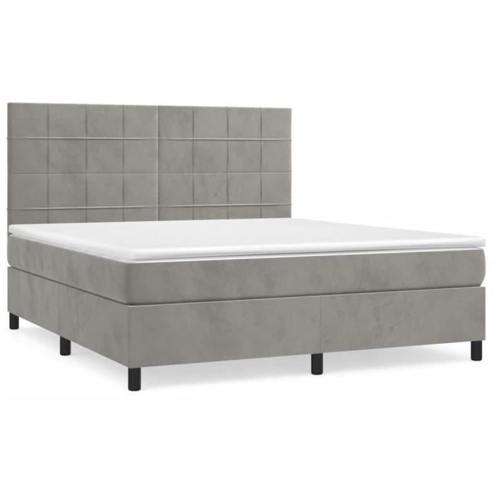 3143031 vidaXL Lit à sommier tapissier et matelas Gris clair 160x200cm Velours