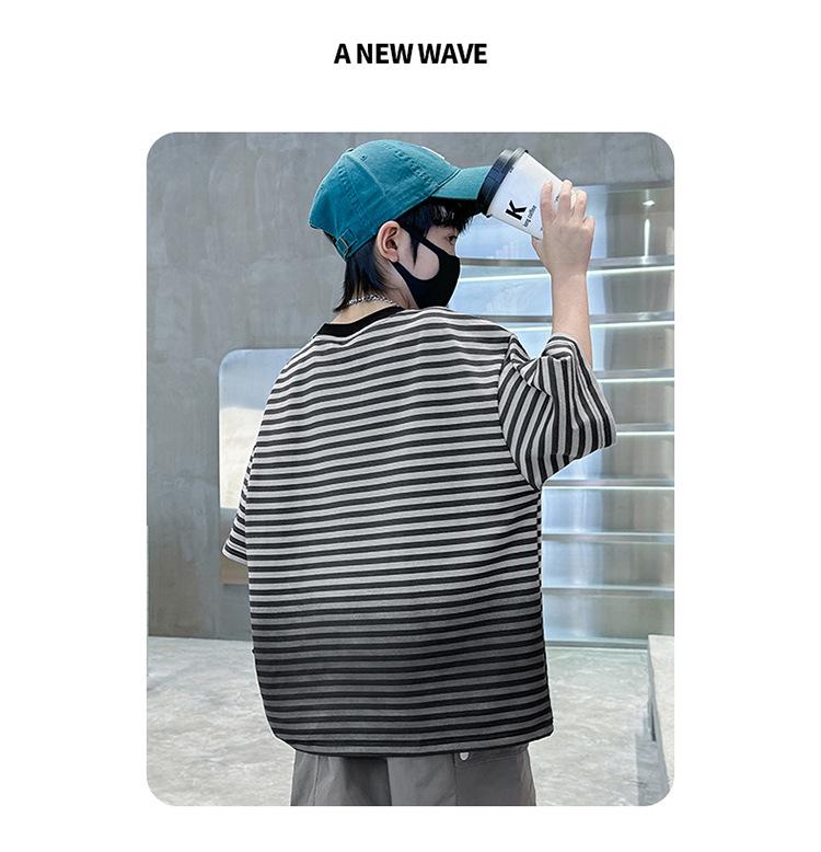 2025 Boys' Gradient Striped Short-Sleeve T-Shirt - Trendy Summer Top
