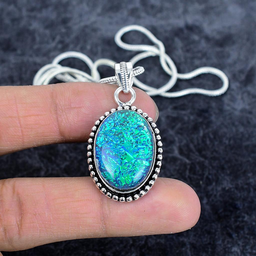 Blue Triplet Opal Gemstone 925 Sterling Silver Jewelry Pendant 1.69" M-2910