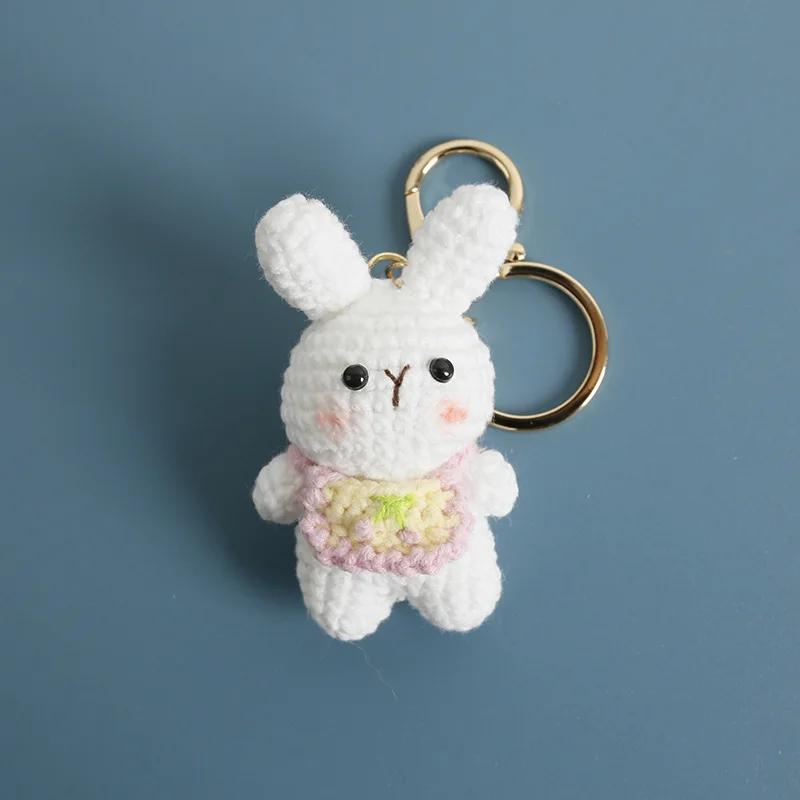 Cartoon Animal Series Crochet Keychain Cute Cow keyrings Handmaking Knitted Mini Animal Doll Keychain Custom Accessory