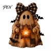 Small Apartment Ornaments Lighted Vintage Patchwork Ghost Figurine with LED Lantern, Rustic Farmhouse Halloween Figurine, Decorative Fall Figurines