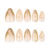 24 Stück Mandel-Press-On-Nägel Kurze Falsche Nägel Vollabdeckung Glänzend Acryl Mit Goldlinien-Designs Nagelzubehör