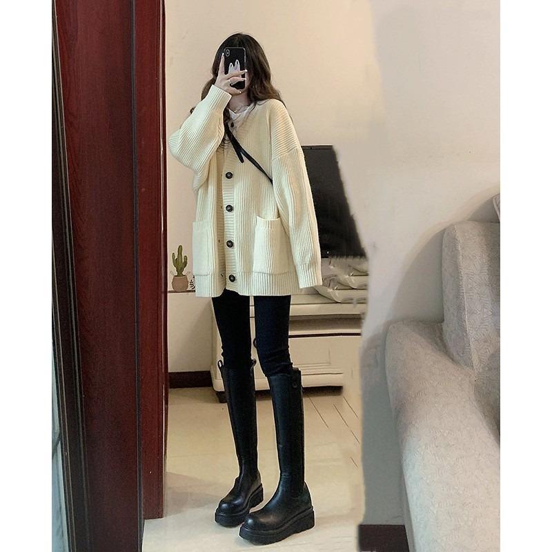 Herbst Winter Frauen Strickjacke Pullover Mäntel Mode Weibliche Langarm V-ausschnitt Lose Gestrickte Jacken Casual Pullover Strickjacken