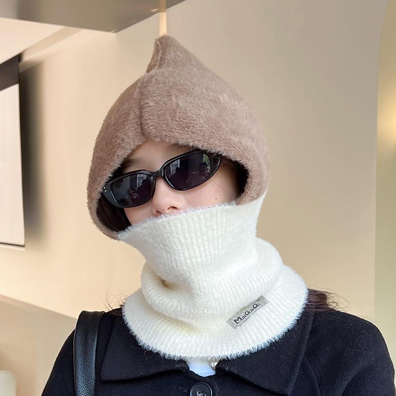 

Зимняя теплая пушистая шапка-балаклава в стиле пэчворк, модная шапка-бини для женщин, утепленная 56cm-60cm хаки/белый