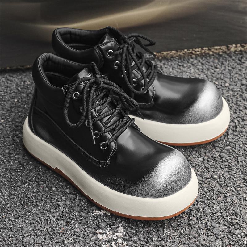 Men's Mid-Top Thick-Soled Height-Boost British Style Big-Head Bread Martin Boots 24076-J