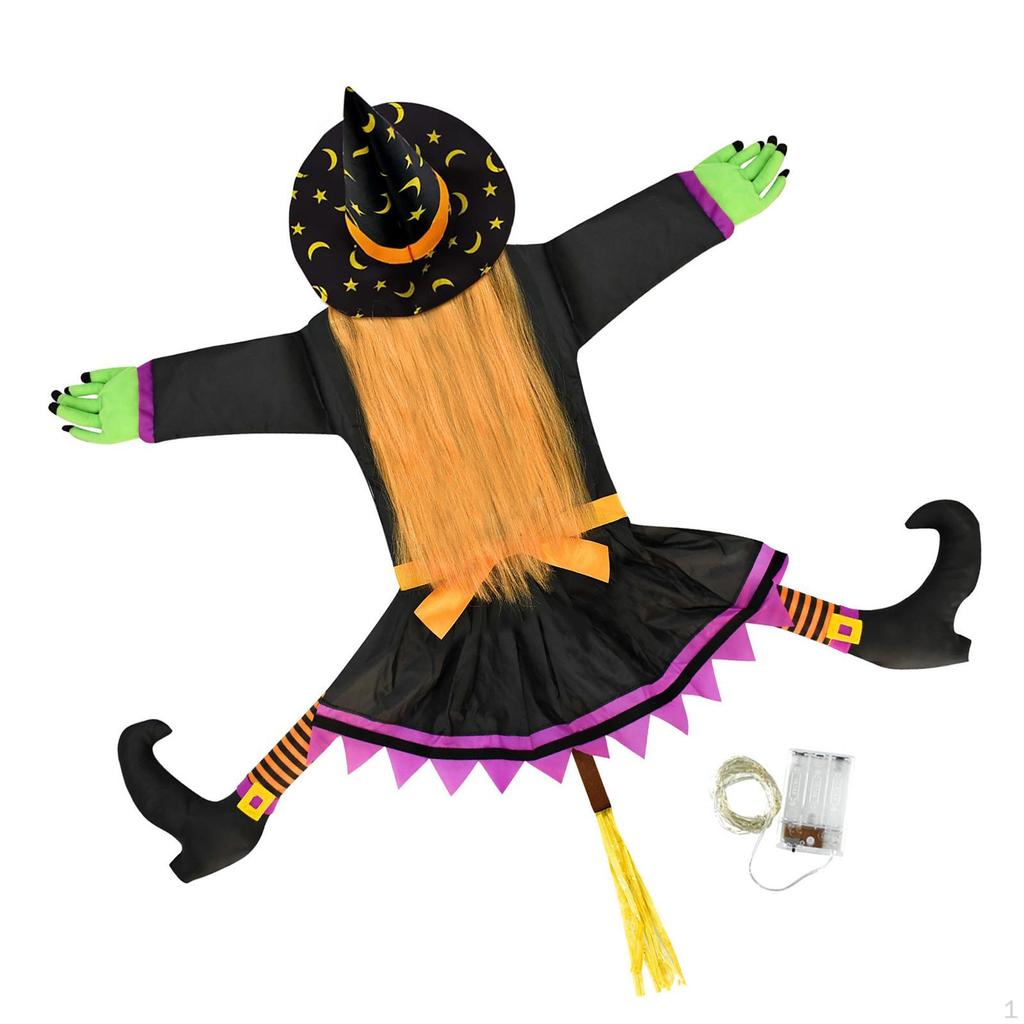 Lighted Crashing Witch Into Tree Halloween Flying for Patio