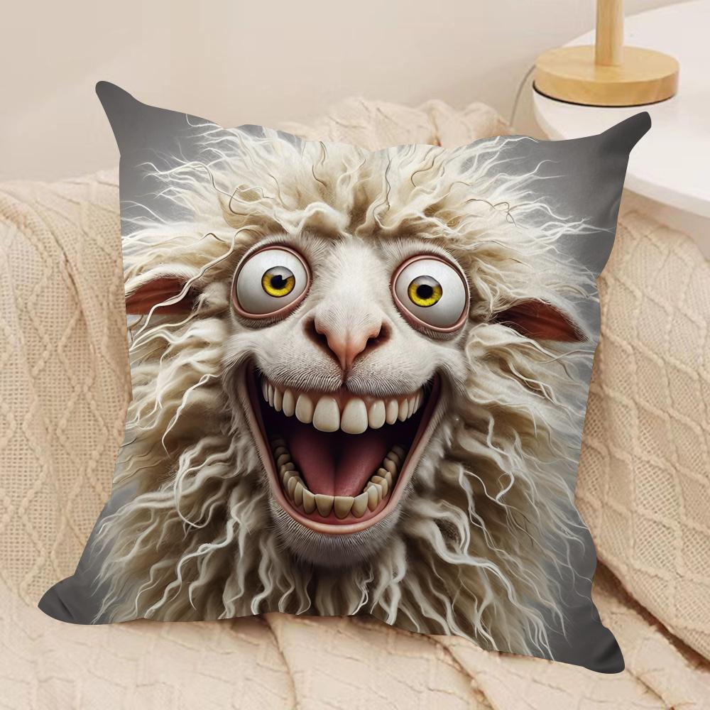 Spooky Goat Face Cushion Cover Soft Plush Fabric DoubleSided Printed Cushion Covers for All Seasons Modern HomeDecor Gift