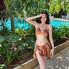Women's High-End Knitted Bikini Set - Three-Piece Swimsuit with Chain Detailing