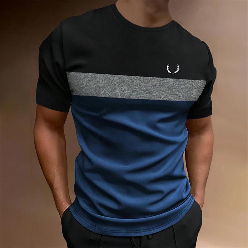 Simple Contrasting Colors T-Shirts Summer 3D Printed Short Sleeve Casual Loose Daily Wear Men's T-shirts