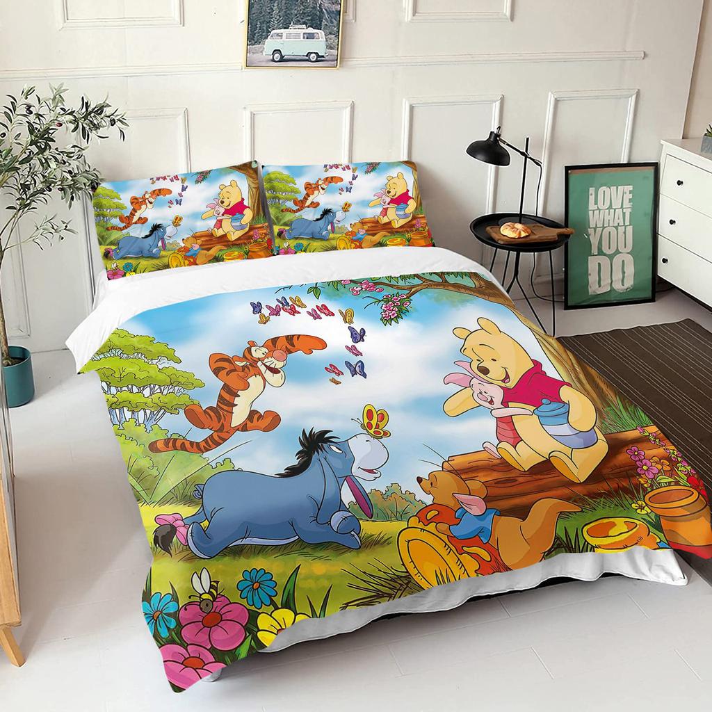 Winnie The Pooh Bear Bedding Set Duvet Cover Queen With Pillowcase 3d Children'S Bedding Set Universal Suitable For Children