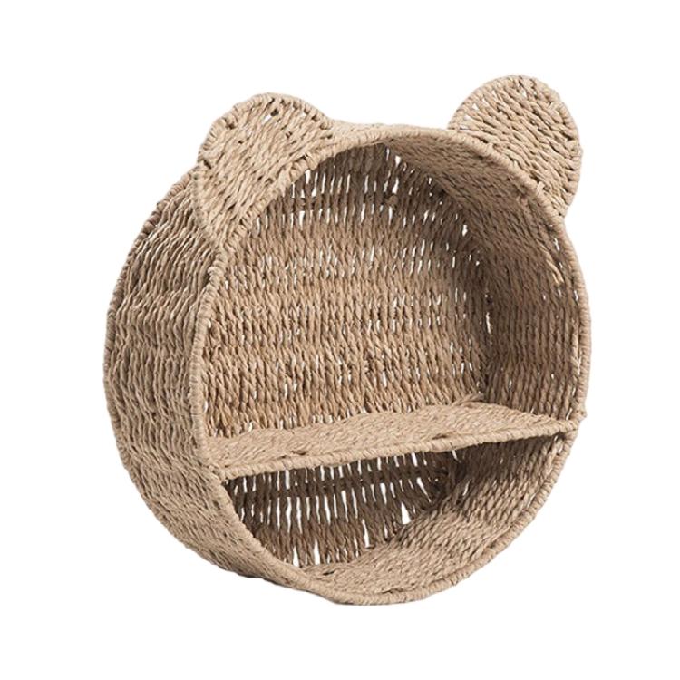 Rattan Kleine Pflanze Display Aufbewahrungsregal Niedliche Bärenohren Wandmontierter Hängekorb Bücherregal Schweberegale Dekoration