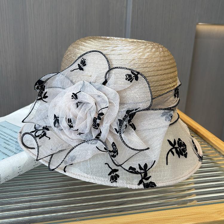 Eugen Yarn Sun Hat Women's Elegant Temperament Flower Pot Hat Spring and Summer Face Small UV Protection Sun Hat