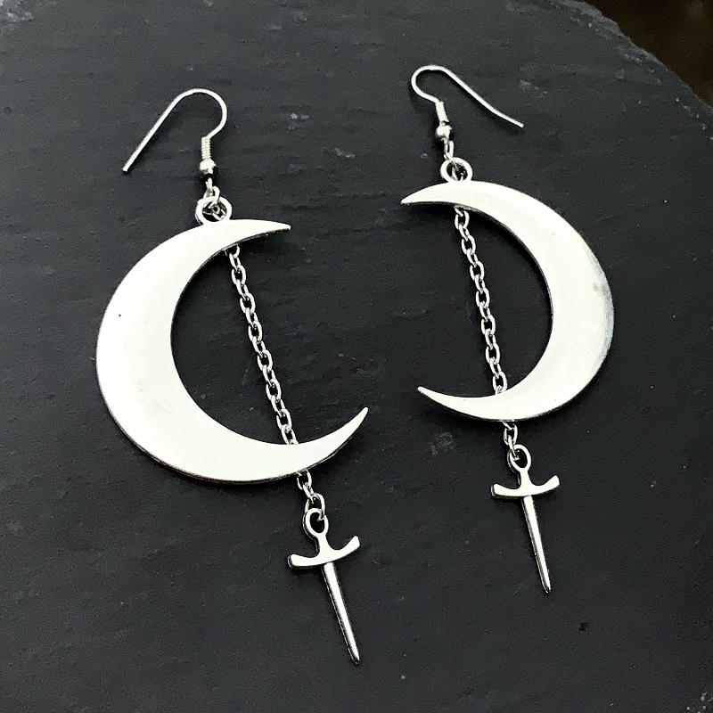 Crescent earrings mysterious gothic jewelry moon witch celtic pagan viken moon god moon phase witch goddess fashion woman gift
