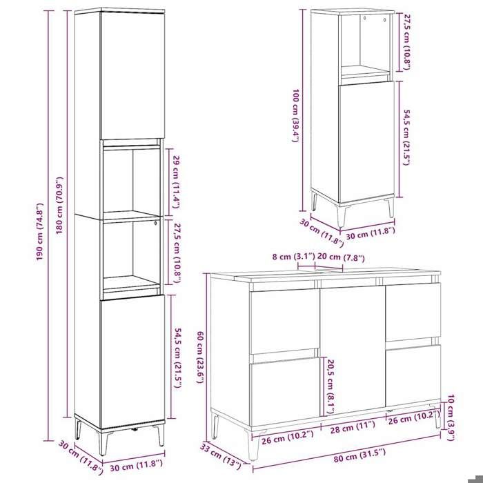 VidaXL Set of Bathroom Furniture 3 Pcs Concrete Grey 3324950