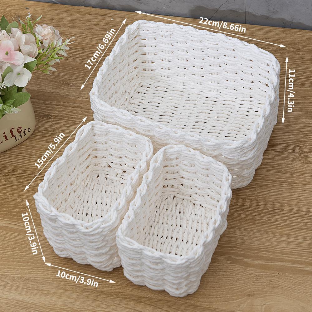 3pcs Handmade Straw Woven Soft Storage Round Paper Rope Storage Basket for Organizing Decorative Storage Bins Office Storage Box