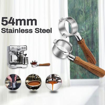 54mm Stainless Steel Coffee Machine Bottomless Filter Holder Portafilter Branch Wooden Handle Professional Coffee Accessory