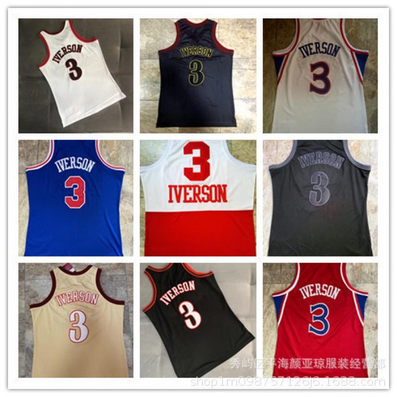 Philadelphia 76ers 3 Allen Iverson Full Embroidered Basketball Jersey Men Women Sportswear