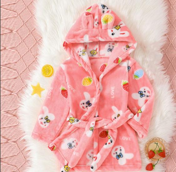 Children's Thickened Coral Fleece Robe – Flannel Bathrobe for Boys & Girls, Infant to Medium Sizes, Suitable for All Seasons